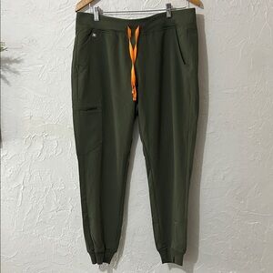 Figs Olive Green Joggers with Orange Drawstring